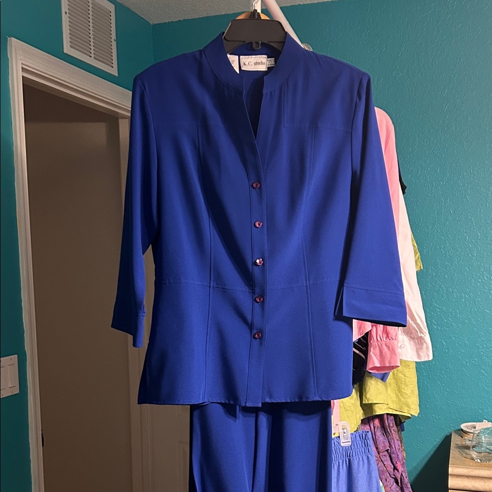 Royal Blue Button-Up Blazer with pants